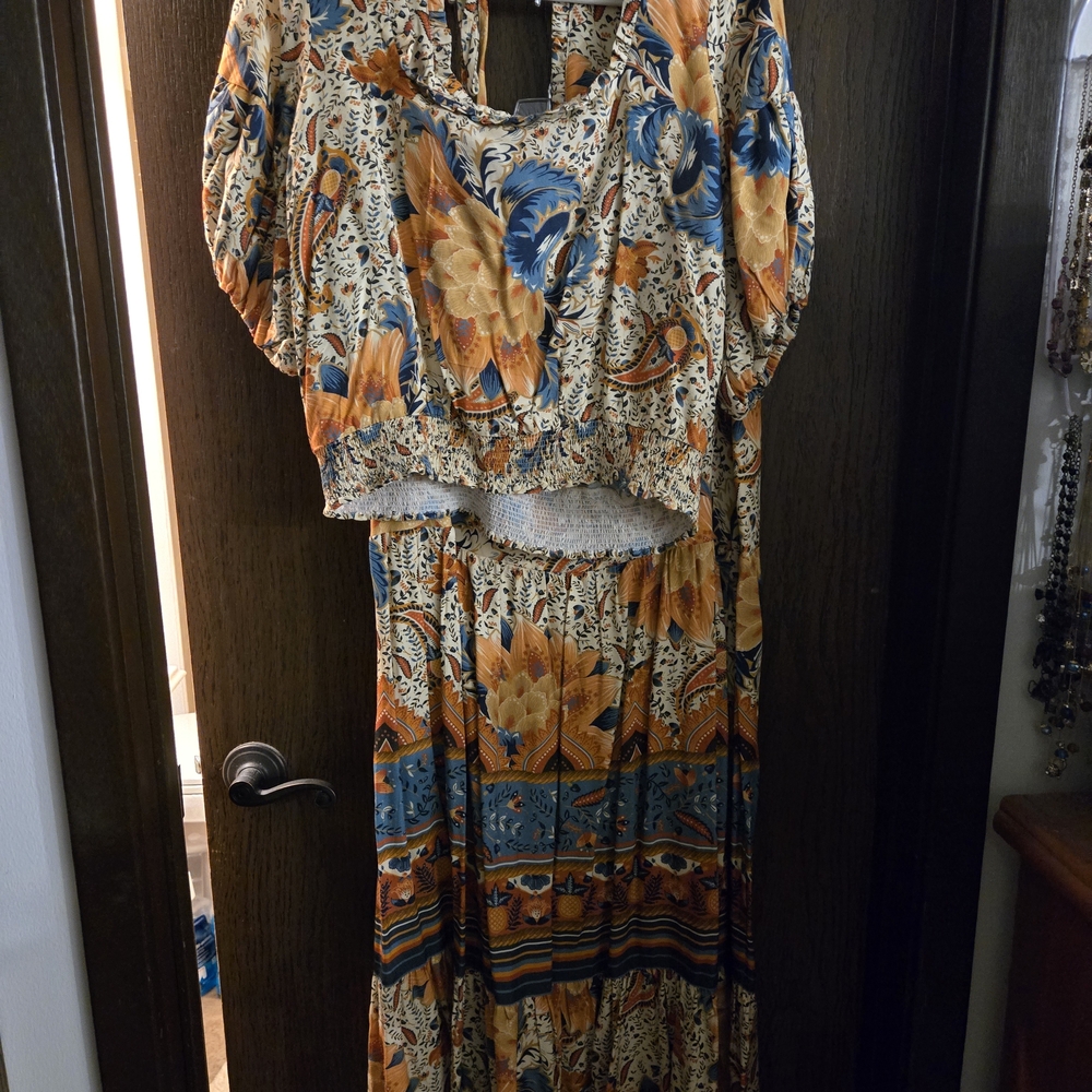 FARM Rio Floral Maxi Dress in Orange, Blue and Cream